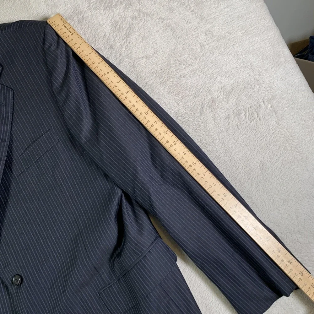 Hickey Freeman‎ Suit Jacket Mens 42R Blue Pinstripe Super 130s Wool Made USA
